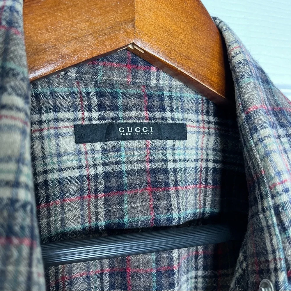Vintage Gucci Tom Ford Y2K Western Brown Plaid Long Sleeve Button Down Shirt S